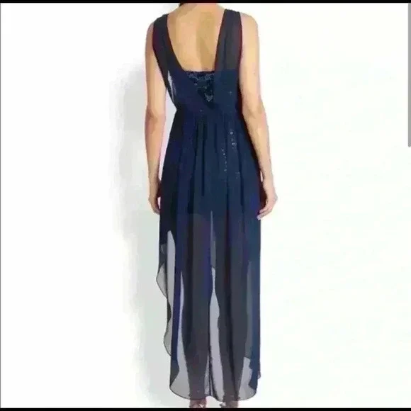 BCBGMaxazira midnight blue sequin and chiffon gown - Picture 6 of 6